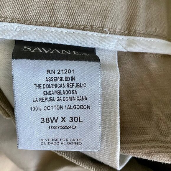 Savane Flat Front Khaki Pants with Hidden Expandable Waistband 38 x 30 NEW - Picture 9 of 10